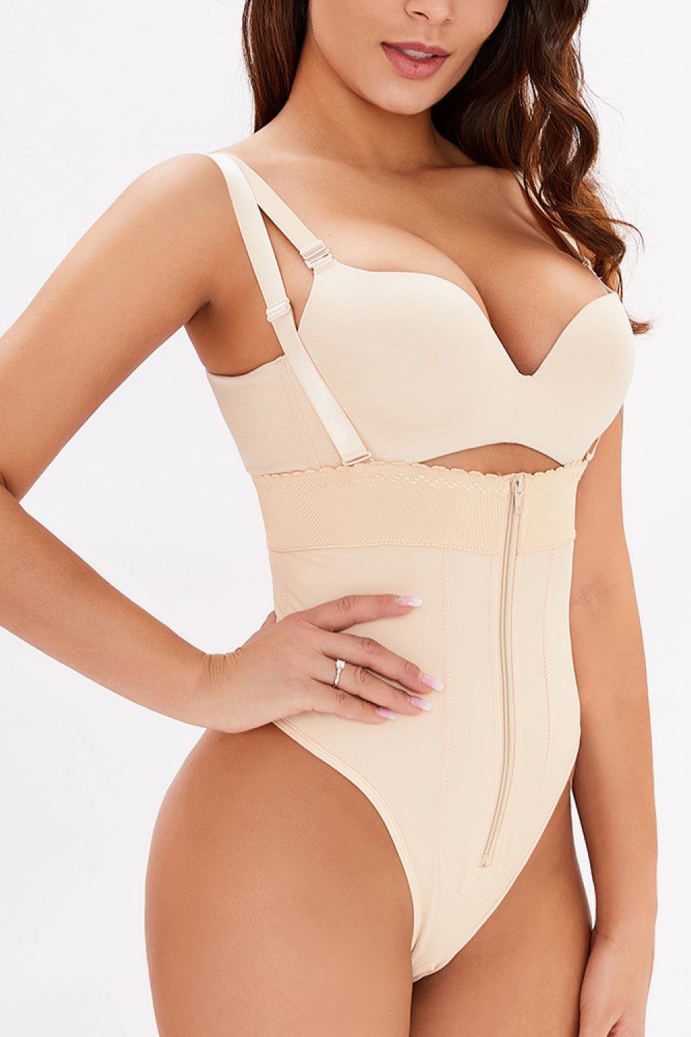 Full Size Adjustable Strap Zip-Up Shaping Bodysuit - Trendsi