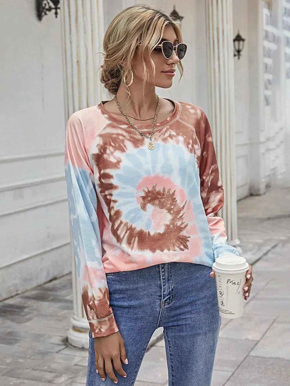 Printed Round Neck Raglan Sleeve Tee - Trendsi - Flyclothing LLC