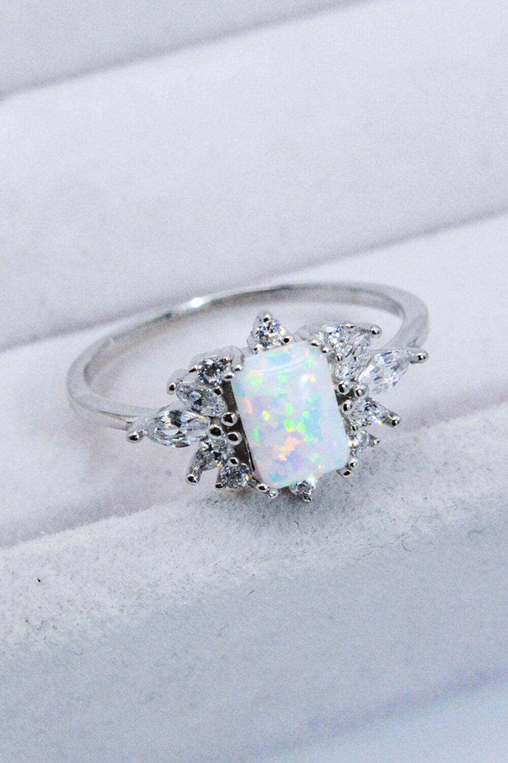 925 Sterling Silver Zircon and Opal Ring - Trendsi - Flyclothing LLC