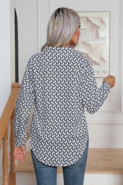 Printed Buttoned Long Sleeve Shirt - Trendsi