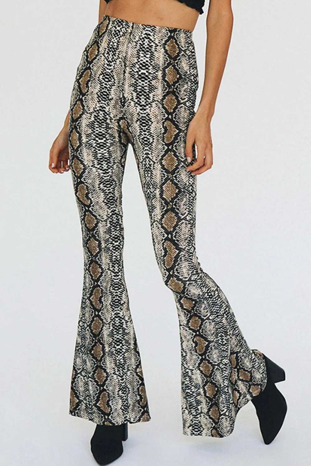 Snakeskin Print Flare Pants - Trendsi - Flyclothing LLC