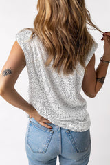 Sequin Round Neck Capped Sleeve Tank - Trendsi