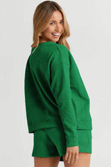 Round Neck Dropped Shoulder Top and Shorts Set - Trendsi - Flyclothing LLC