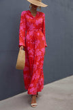 Floral Drawstring Waist Long Sleeve Dress - Trendsi - Flyclothing LLC
