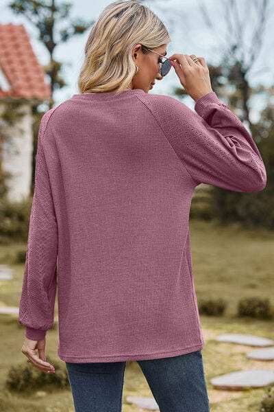 Eyelet Round Neck Long Sleeve T-Shirt - Trendsi - Flyclothing LLC
