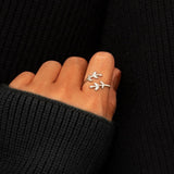 925 Sterling Silver Zircon Leaf Shape Ring - Trendsi