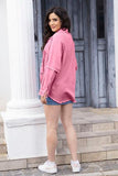 Raw Hem Pocketed Collared Neck Denim Jacket - Trendsi