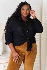 Double Take Waffle-Knit Collared Neck Dropped Shoulder Shirt - Trendsi - Flyclothing LLC