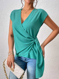 Tied Surplice Neck Short Sleeve Blouse - Trendsi - Flyclothing LLC