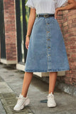 Button Front A-Line Denim Skirt - Trendsi - Flyclothing LLC