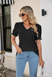 Eyelet Flounce Sleeve Scalloped V-Neck Top - Trendsi - Flyclothing LLC