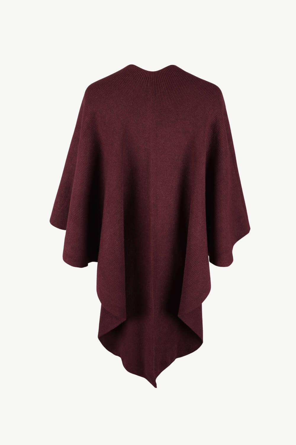 Surplice Neck Pom-Pom Trim Poncho - Trendsi - Flyclothing LLC