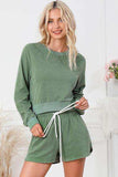 Round Neck Long Sleeve Top and Drawstring Shorts Lounge Set - Trendsi - Flyclothing LLC