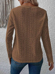 Eyelet Round Neck Long Sleeve Top - Trendsi
