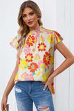 Floral Frill Neck Smocked Flutter Sleeve Blouse - Trendsi - Flyclothing LLC