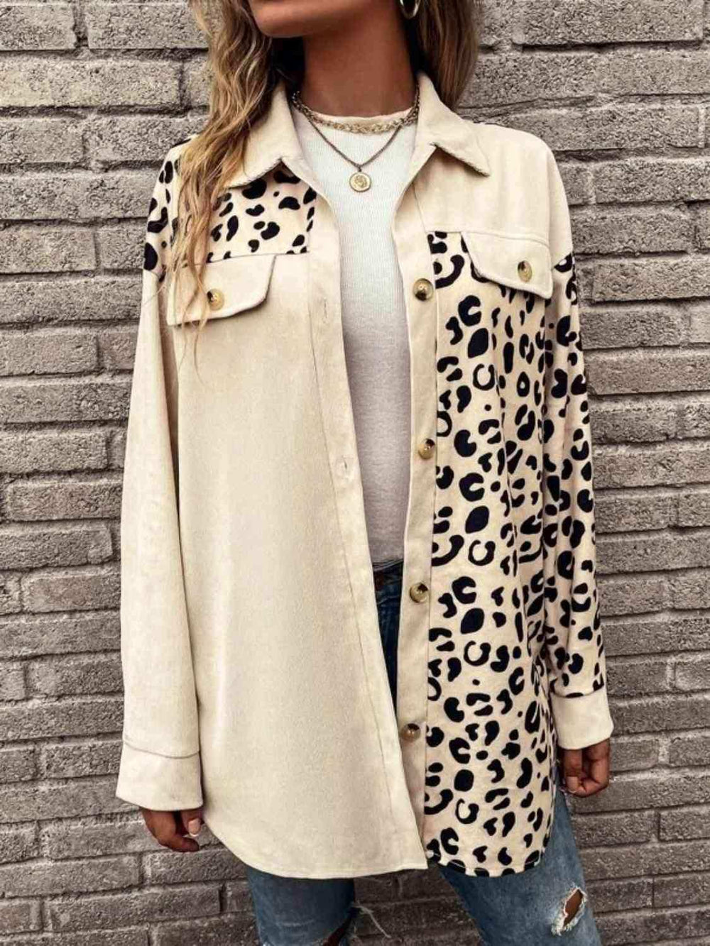 Full Size Leopard Collared Shirt - Trendsi - Flyclothing LLC