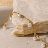 Pearl 18K Gold-Plated Charm Anklet - Trendsi