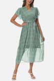 Surplice Neck Flutter Sleeve Tied Dress - Trendsi - Flyclothing LLC