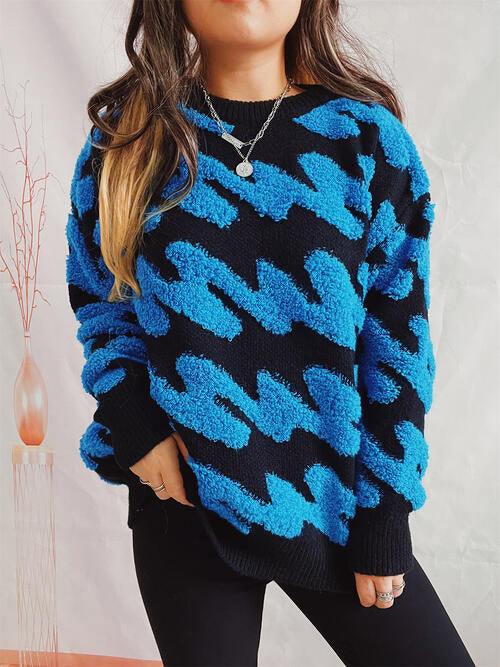 Ribbed Striped Dropped Shoulder Sweater - Trendsi