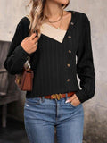 Asymmetrical Neck Decorative Button Top - Trendsi