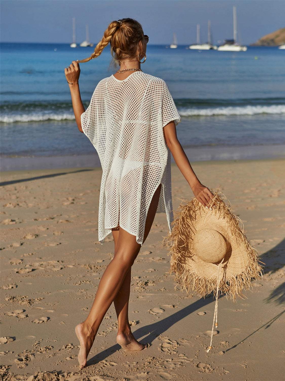 Openwork Flower V-Neck Short Sleeve Cover Up - Trendsi - Flyclothing LLC