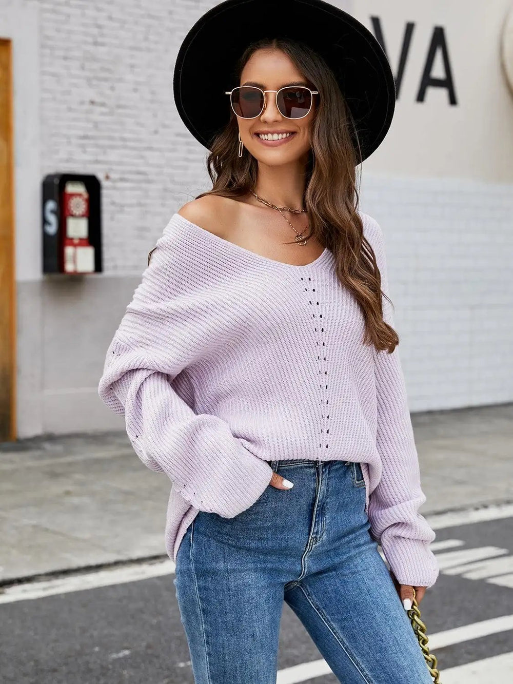 V-Neck Rib-Knit Top - Trendsi