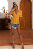 Buttoned V-Neck Short Sleeve Blouse - Trendsi - Flyclothing LLC