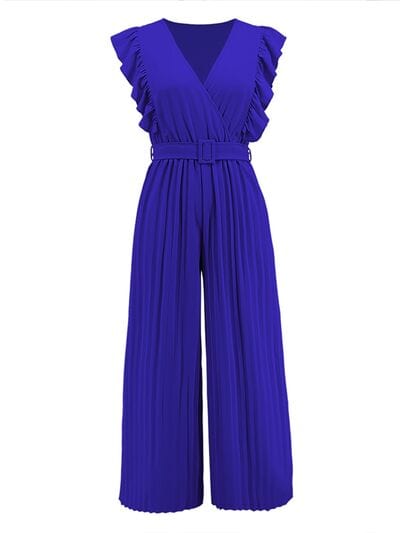 Ruffled Surplice Cap Sleeve Jumpsuit - Trendsi