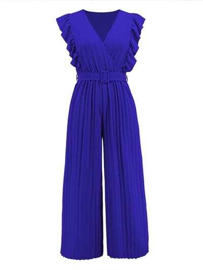 Ruffled Surplice Cap Sleeve Jumpsuit - Trendsi - Flyclothing LLC