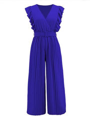Ruffled Surplice Cap Sleeve Jumpsuit - Trendsi