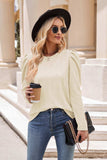 Round Neck Puff Sleeve Blouse - Trendsi - Flyclothing LLC