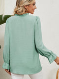 Button Up Flounce Sleeve V-Neck Shirt - Trendsi