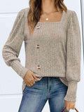 Decorative Button Square Neck Top - Trendsi