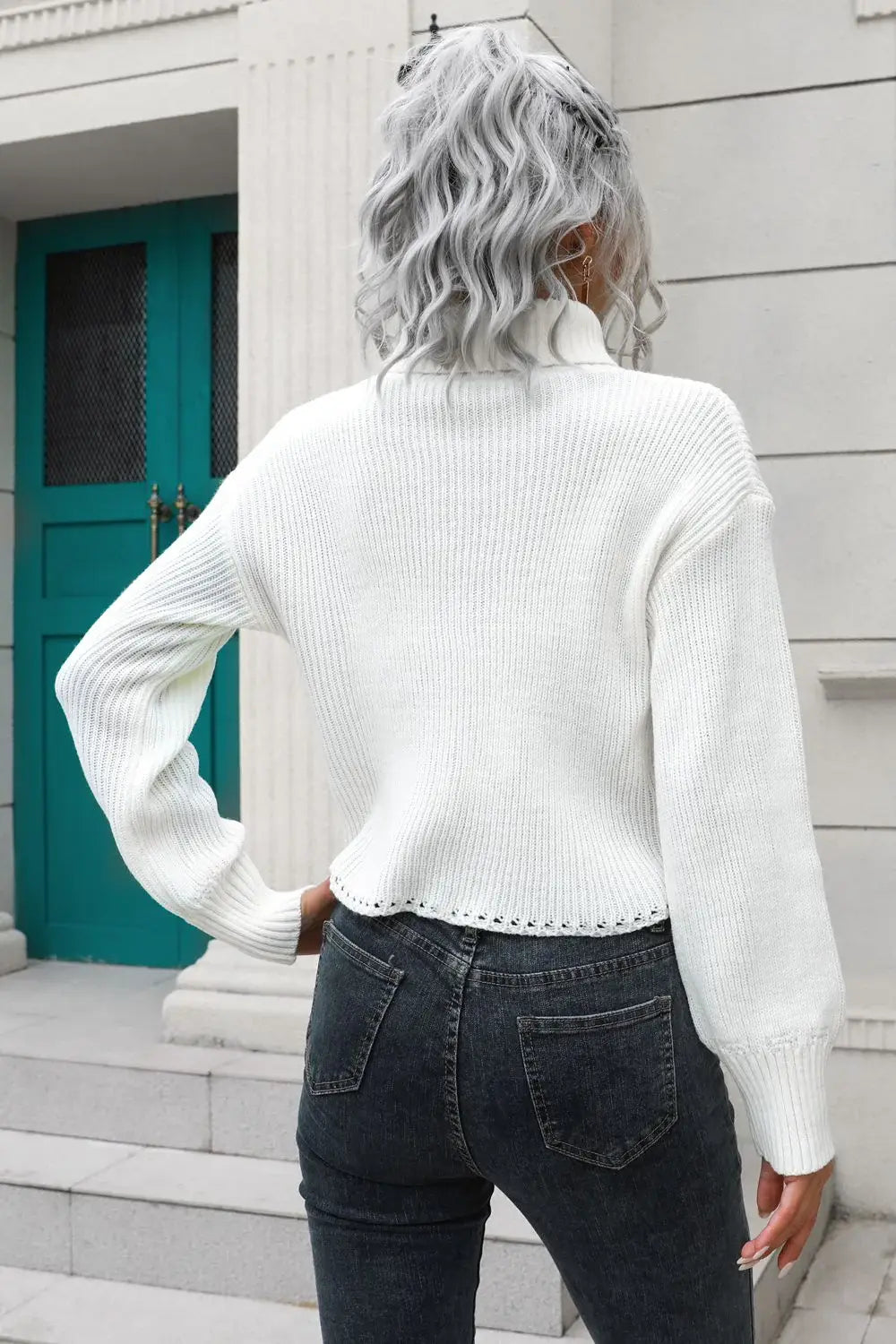 Turtleneck Dropped Shoulder Sweater - Trendsi - Flyclothing LLC