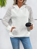 Lace Openwork Kangaroo Pocket Hoodie - Trendsi