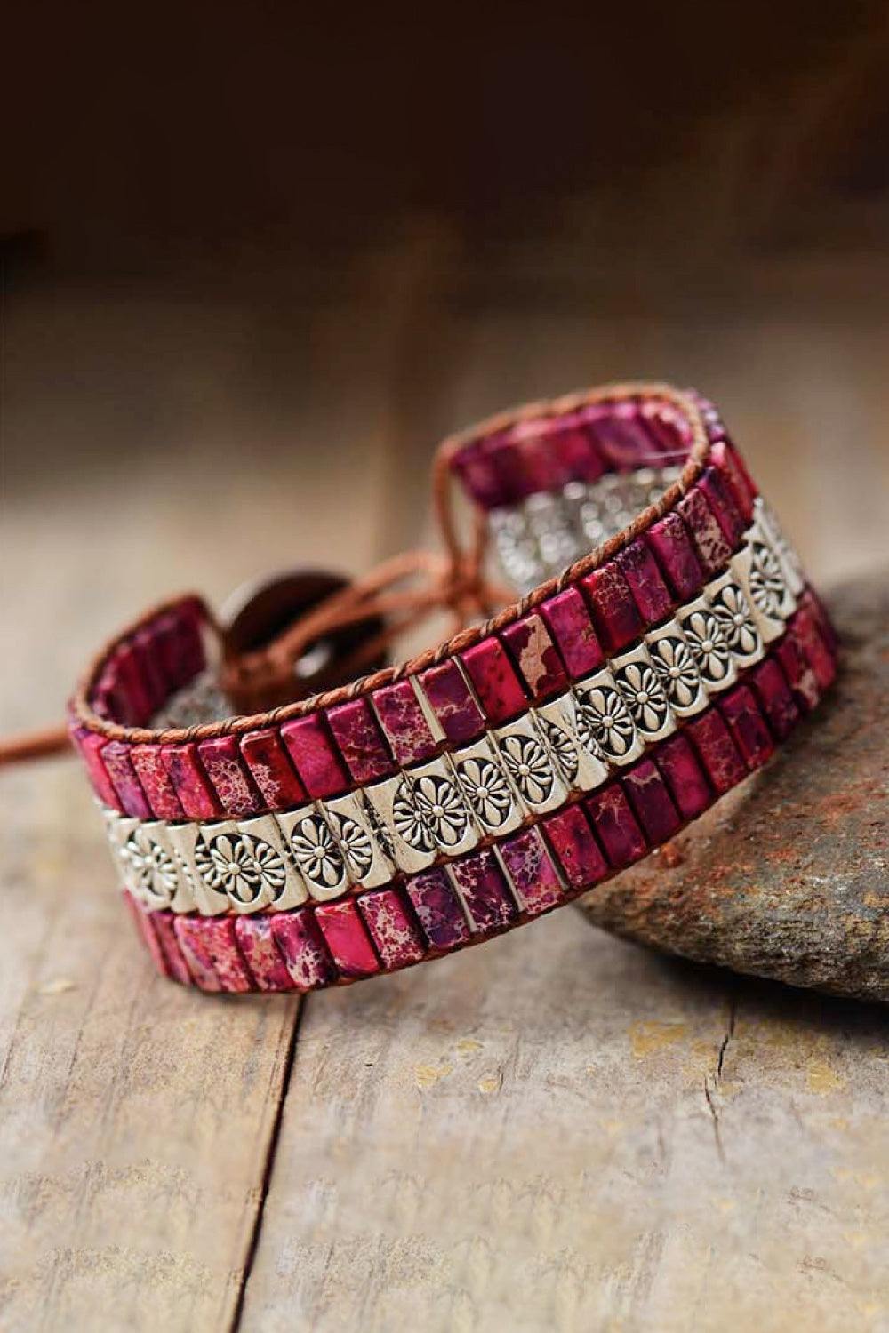 Handmade Triple Layer Natural Stone Bracelet - Trendsi