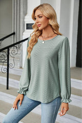 Round Neck Flounce Sleeve Blouse - Trendsi