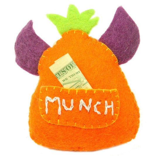 Hand Felted Orange Tooth Monster with Many Eyes - Global Groove - Global Groove