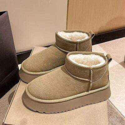 Fleece Lined Chunky Platform Mini Boots - Trendsi - Flyclothing LLC