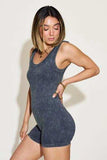 Zenana Ribbed Washed Round Neck Sleeveless Romper - Trendsi - Flyclothing LLC