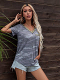 Glitter V-Neck Short Sleeve Tee Shirt - Trendsi - Flyclothing LLC