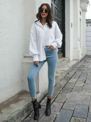 Collared Neck Dropped Shoulder Buttoned Shirt - Trendsi