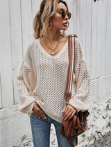 V-Neck Dropped Shoulder Sweater - Trendsi - Flyclothing LLC