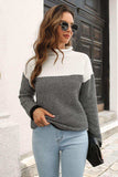 Two-Tone Mock Neck Dropped Shoulder Pullover Sweater - Trendsi - Flyclothing LLC