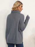 Slit Turtleneck Dropped Shoulder Sweater - Trendsi - Flyclothing LLC