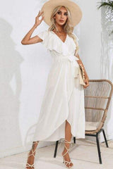 Ruffled Tied V-Neck Midi Dress - Trendsi - Flyclothing LLC