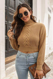Cropped Mock Neck Cable Knit Pullover Sweater - Trendsi