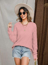 Openwork Round Neck Raglan Sleeve Sweater - Trendsi - Flyclothing LLC