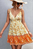Bohemian Tie Shoulder Surplice Backless Dress - Trendsi