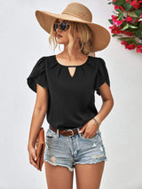 Cutout Round Neck Petal Sleeve Blouse - Trendsi - Flyclothing LLC